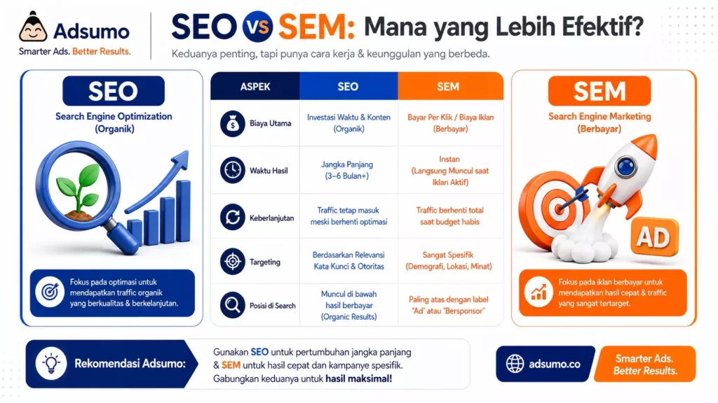 Perbedaan SEM dan SEO
