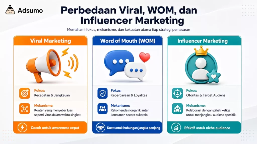 Perbedaan Viral Marketing, Word of Mouth, dan Influencer Marketing