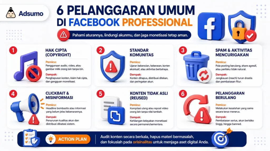 Jenis pelanggaran FB Pro yang paling sering terjadi