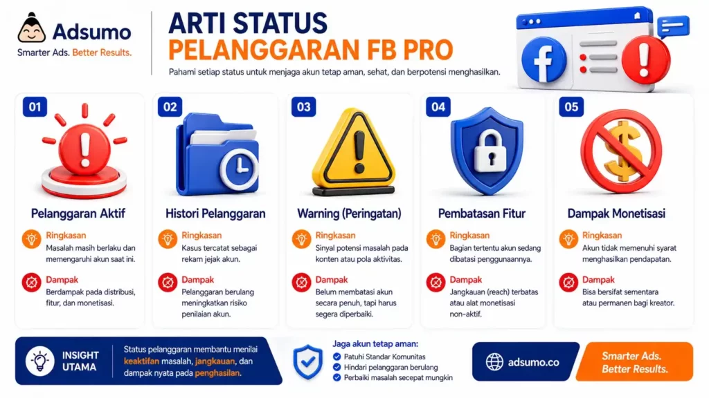 Apa arti status pelanggaran di FB Pro