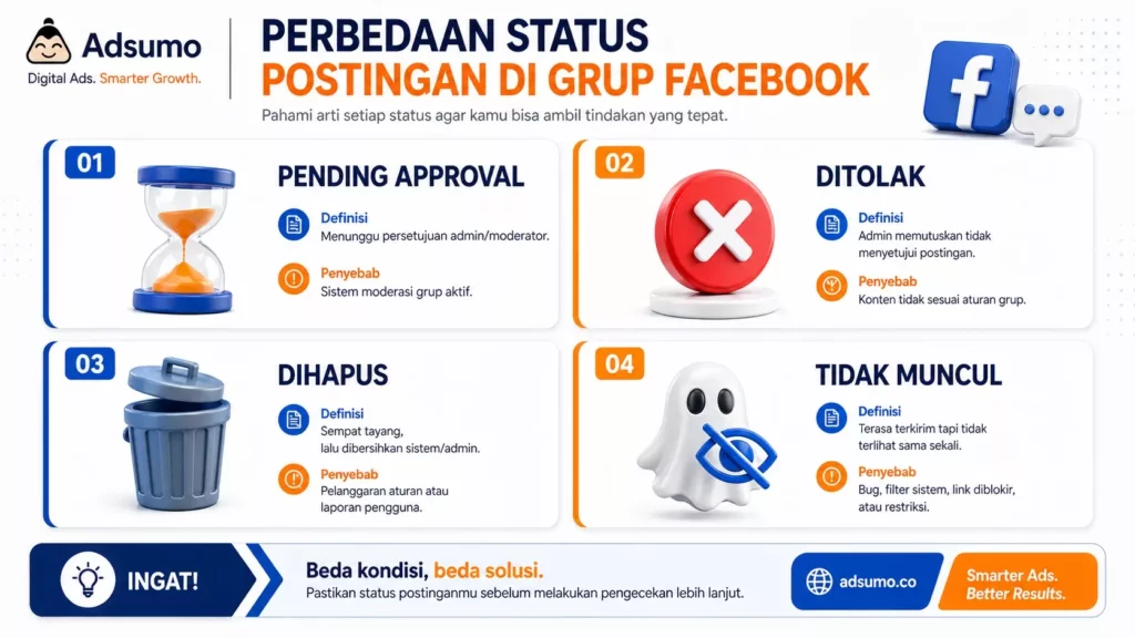 Perbedaan Postingan Menunggu Approval, Ditolak, Dihapus, dan Tidak Muncul